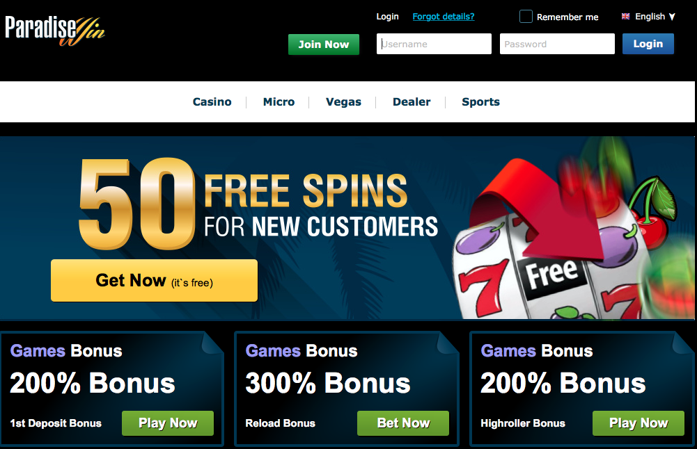 paradise win 50 free spins