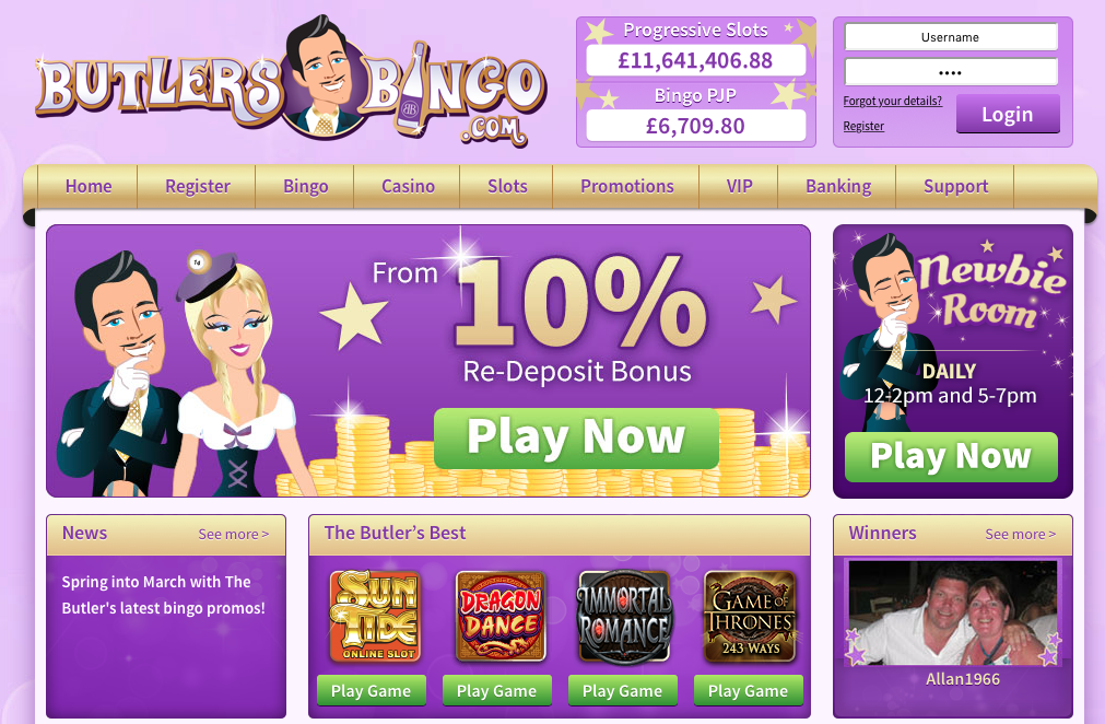 butlers bingo homepage