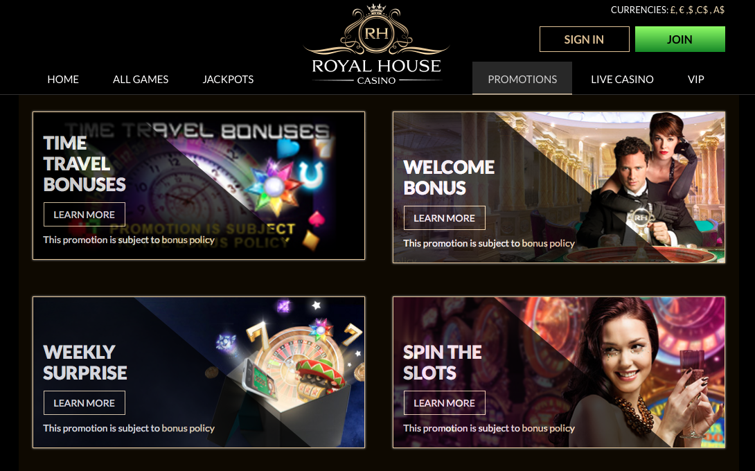 Royal House casino bonuses